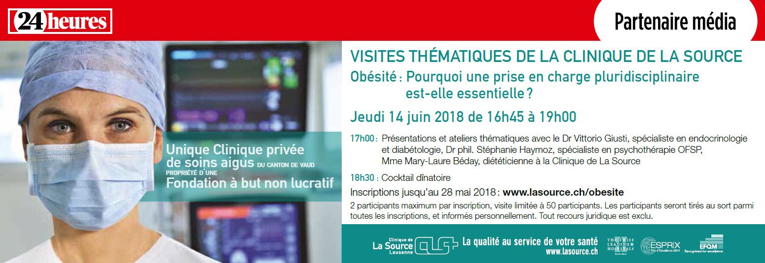 Annonce 24h visite thématique sur l'obésité - 14 juin 2018 - Clinique de La Source