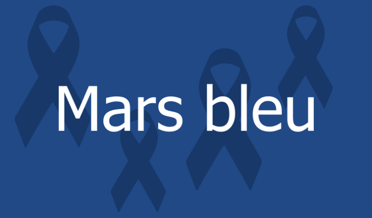 Mars bleu écrit en blanc sur fond bleu avec rubans bleu marine